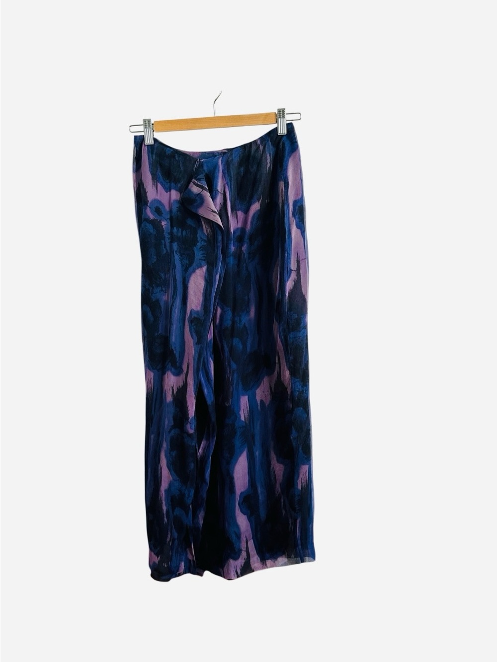 Tahari Purple and Navy Abstract Maxi silk Skirt